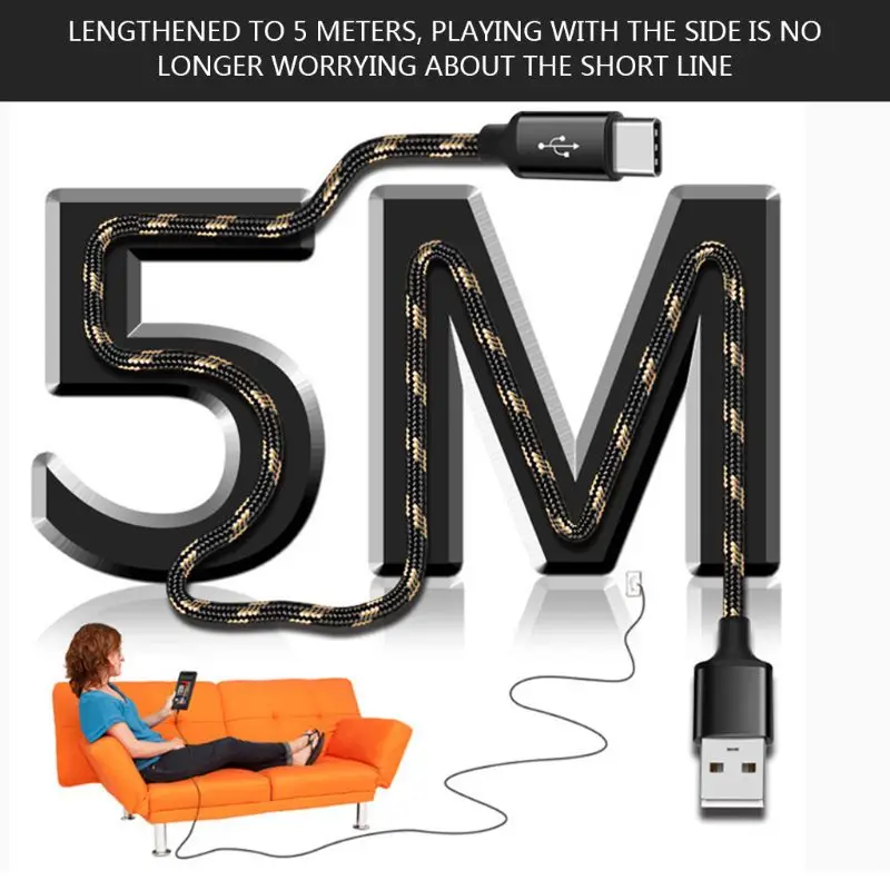 5 м type C тканый кабель для передачи данных USB C Синхронизация данных длинный провод для быстрого заряда шнур для huawei samsung Galaxy зарядное устройство для мобильных телефонов
