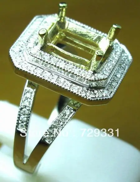 EMERALD 6*8MM SOLID 14K YELLOW GOLD NATURAL DIAMONDS WEDDING ENGAGEMENT SETTING SEMI RING MOUNT | Украшения и аксессуары