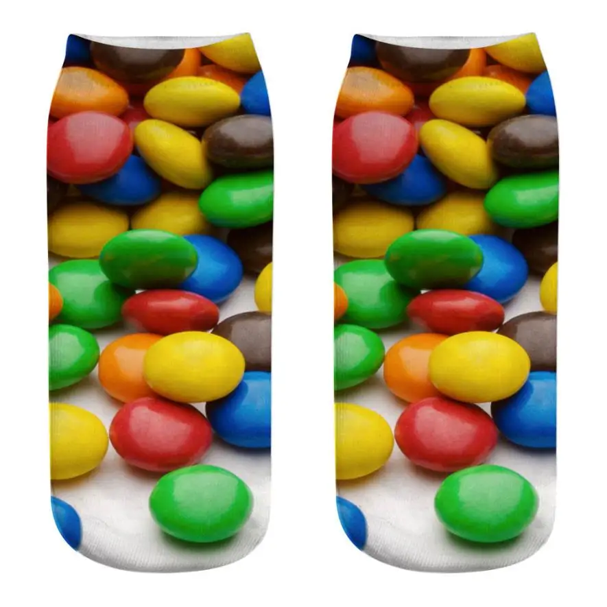 Носки женские и мужские повседневные хлопковые носки с 3D принтом конфет унисекс