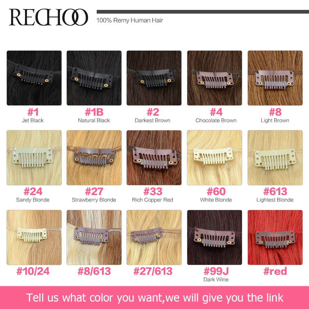 Rechoo волнистые волосы Remy # 1B 100% натуральные для наращивания на клипсе 100 г 120 18