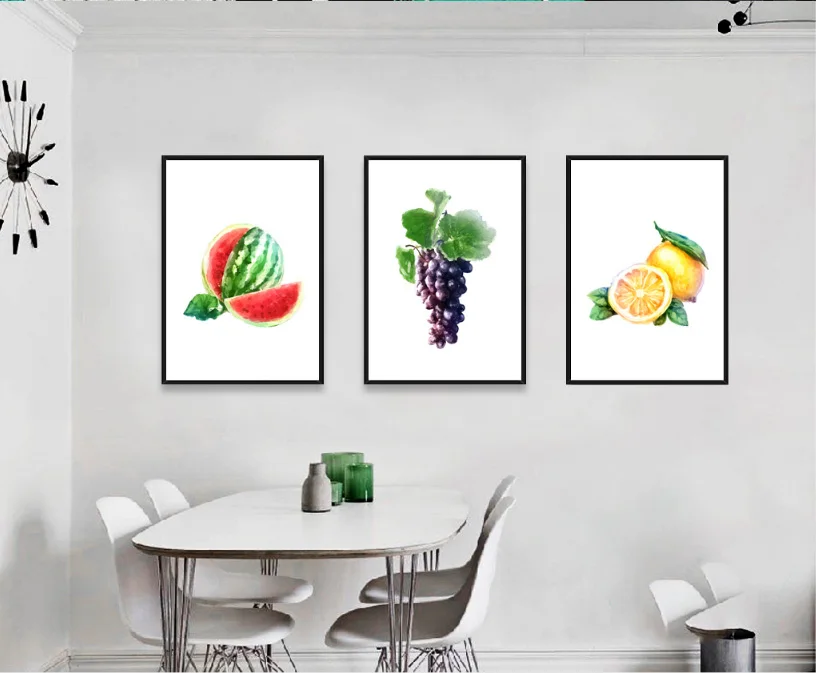 Nordic fresh water color fruit decorative painting still life picture 3 pieces canvas paintings without frame | Дом и сад