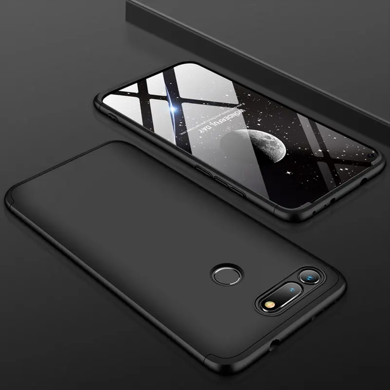 Black 3-в-1 защитный чехол на весь экран для Huawei Honor вид 20 чехол на весь корпус Чехол, задняя крышка для Huawei честь v20 view20 жесткий чехол для телефона с принтом" - Цвет: Black