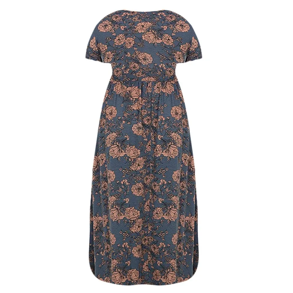 Женское летнее платье большого размера с коротким рукавом и принтом, износостойкое длинное платье размера плюс, женская одежда, макси платье