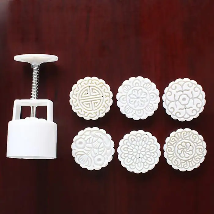 3 / 5pc square round moon cake mold hand molding machine mold, with flower print DIY mold pastry moon cake-TP
