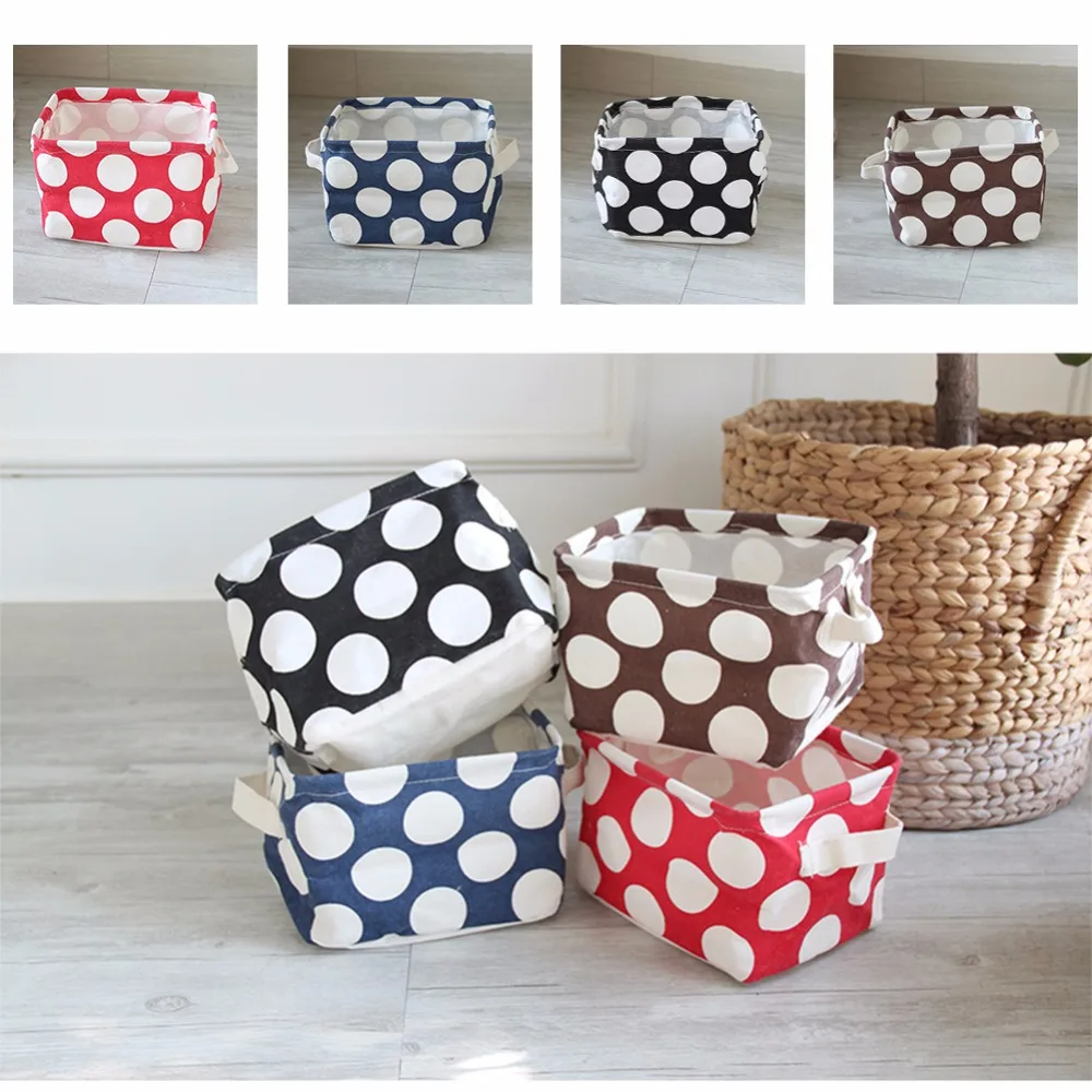 New Dot Pattern Linen Desk Storage Box Holder Home Organization Jewelry Cosmetic Stationery Organizer Case | Дом и сад