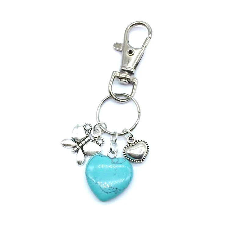 turquoise Натуральный камень брелок для ключей с сердцем Шарм кулон подарок брелок держатель ручной работы женские ювелирные аксессуары Прямая - Окраска металла: turquoise