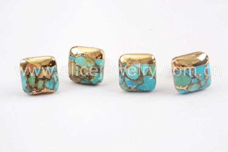 BOROSA 5 пар Boho Studs ISES шпильки 10 мм Позолоченные квадратные круглые треугольные натуральные бирюзовые серьги ручной работы подарки для леди G1723