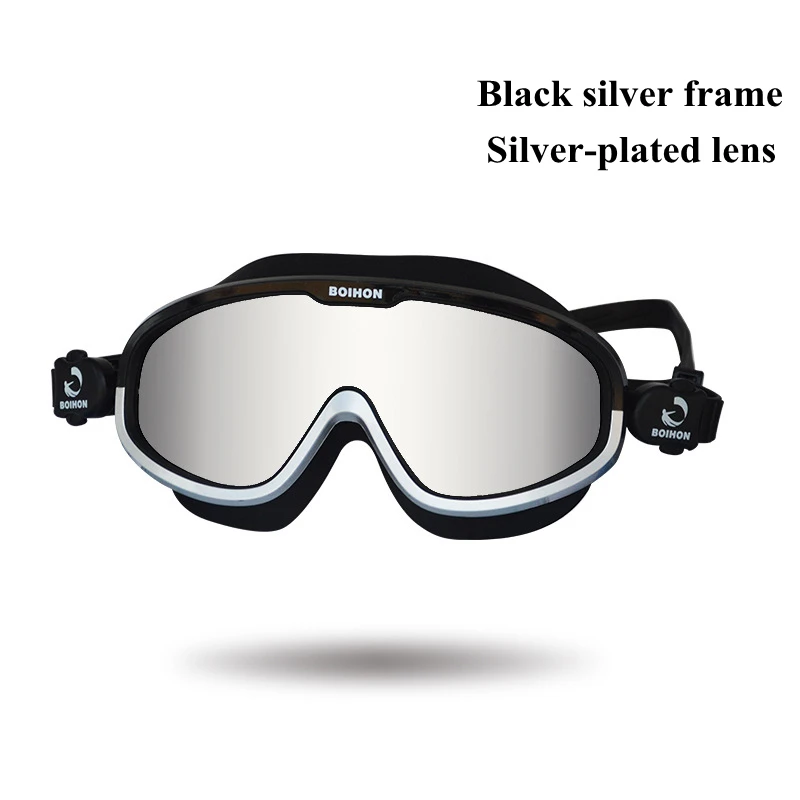 black silver frame Противотуманные очки для плавания, спортивные очки для плавания на открытом воздухе, очки для дайвинга с защитой от УФ-лучей, регулируемые водонепроницаемые очки для плавания для мужчин и женщин - Цвет: black silver frame