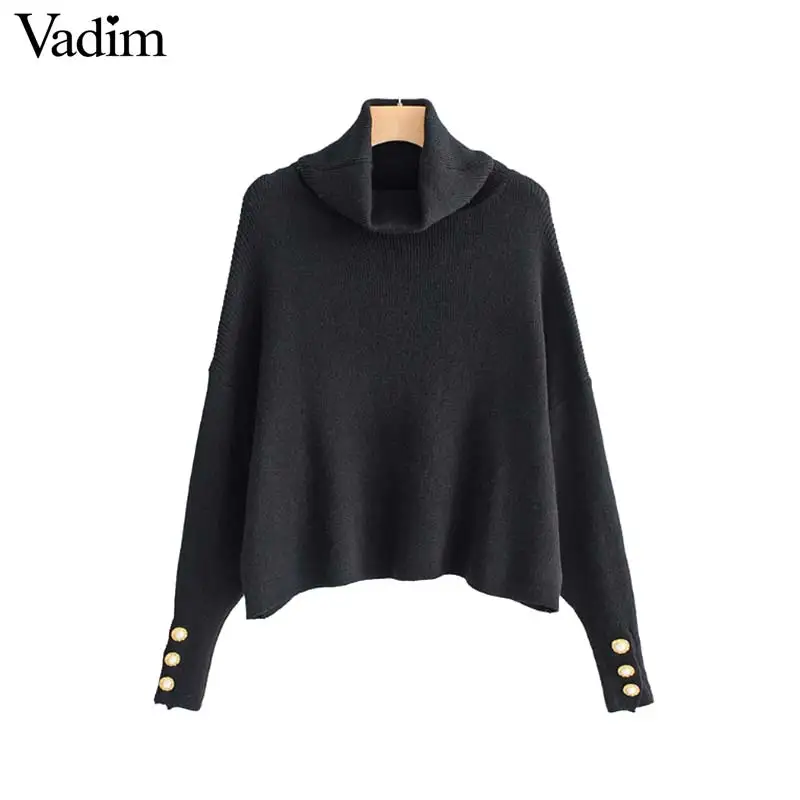 Vadim basic solid knitted loose short sweaters oversized buttons long sleeve stretchy pullovers female casual chic tops HA145 | Женская
