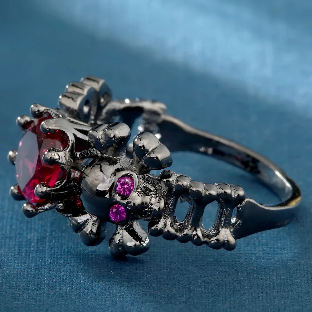Мужское и женское кольцо в стиле панк с красным фианитом|cz rings|ring punkwomen rings |