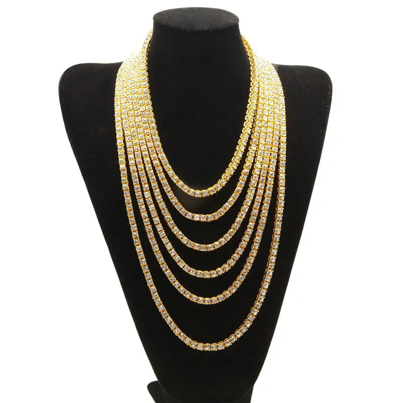 GS Rapper Hip Hop Bling Iced Out Tennis Necklace Men Gold Chain Luxury Rhinestone Necklaces For Punk Jewelry R3 | Украшения и