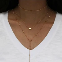 fashion multi layer chain necklace for women bead chain copper heart pendant retro vintage short necklace choker jewelry