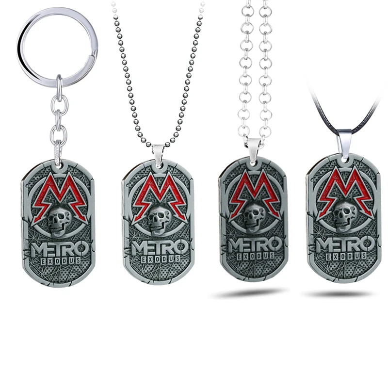 

2033 Metro Exodus Keychain Skull Pendant Necklace Chains Choker Dog Tag Key Chains Car Keyring Charm Game Jewelry llaveros Gifts