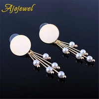 ajojewel simple style geometric metal jewelry simulated pearl earrings tassel white jewelry for women bijoux cute gift