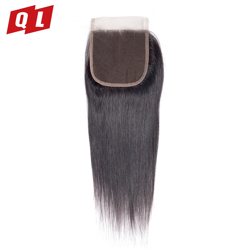 QLOVE волосы бразильские прямые 3 пучка с 4*4 Кружева Закрытие remy 100% человеческие