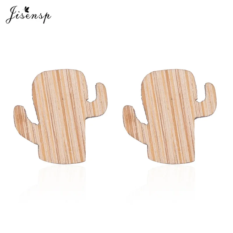 cactus earrings Jisensp, классические этнические круглые деревянные серьги, женские геометрической формы, в стиле бохо, простые серьги-гвоздики для девочек, ювелирные изделия на день рождения - Окраска металла: cactus earrings