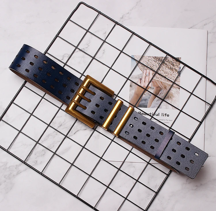 Navyblue Belts CHICEVER осенние винтажные модные кожаные ремни из воловьей кожи Женские Широкие ремни для женщин корейский стиль - Цвет: Navyblue Belts