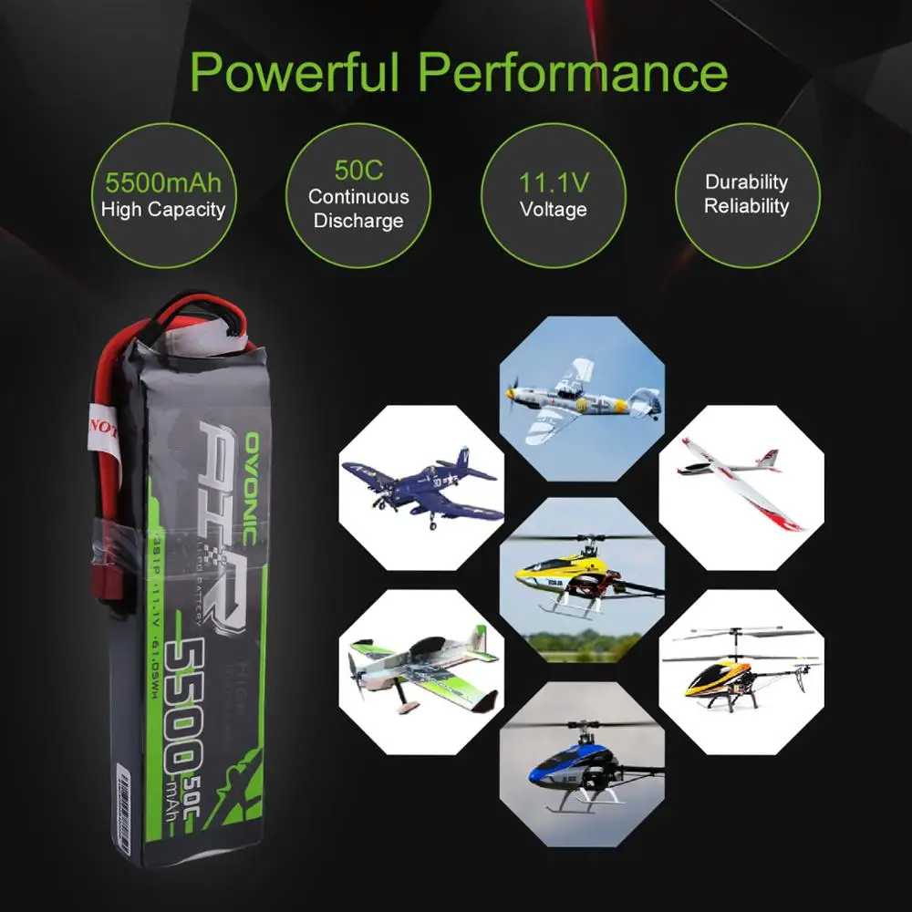 2х батарея ovoic LiPo 5500mAh 11,1 V LiPo 3S 50C аккумулятор Deans XT60 разъем для Erevo VXL 2,0 автомобиль Heli Quad