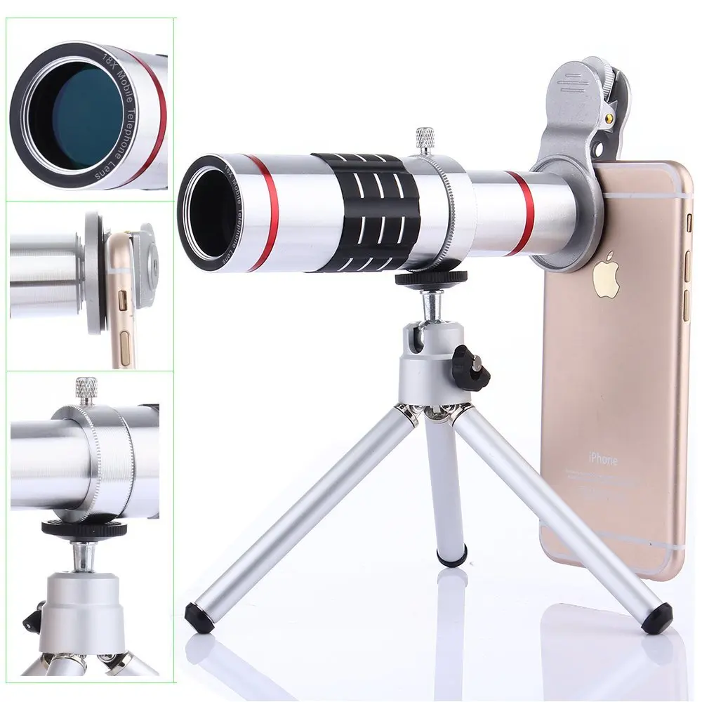 Телеобъектив для камеры штатив фото универсальный зажим телефона 18X оптический