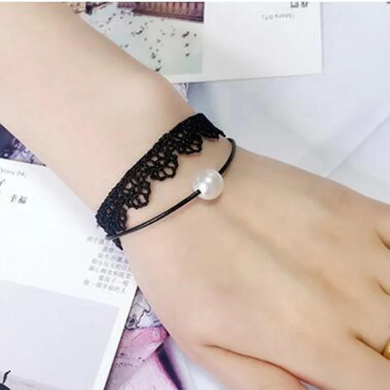 B244 2018 cheap Creative Lace Bracelet Double layer lace pearl Bracelets &amp Bangles For Woman man Charms Jewelry accessroies | Украшения