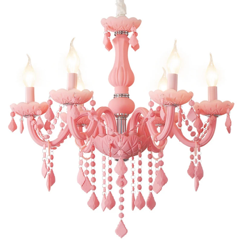 

Pink Chandelier Clothing Store Lamps Living Room Chandelier Lighting Macaron Color Crystal Hanging Lamp Children's Room Bedroom