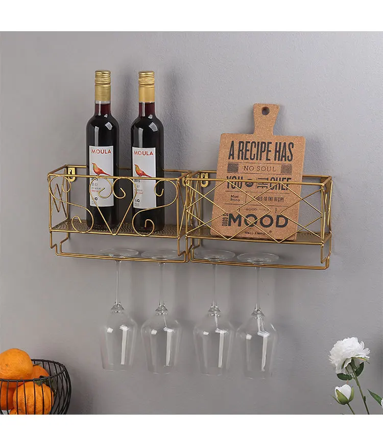 Baffect Wall Hanging Wine Storage Rack Iron Cup Storage Holder Double Layers Sundries Storage Organizer Wine Shelf Home Decor