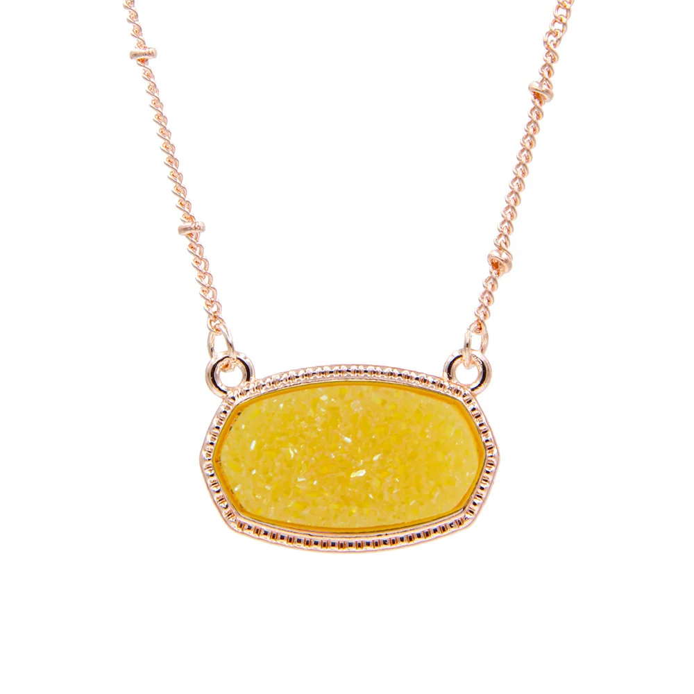 YJX030 розовая, золотая, овальная, Переливающаяся Druzy Подвеска Ожерелье шикарные ювелирные изделия из бутика - Окраска металла: Yellow