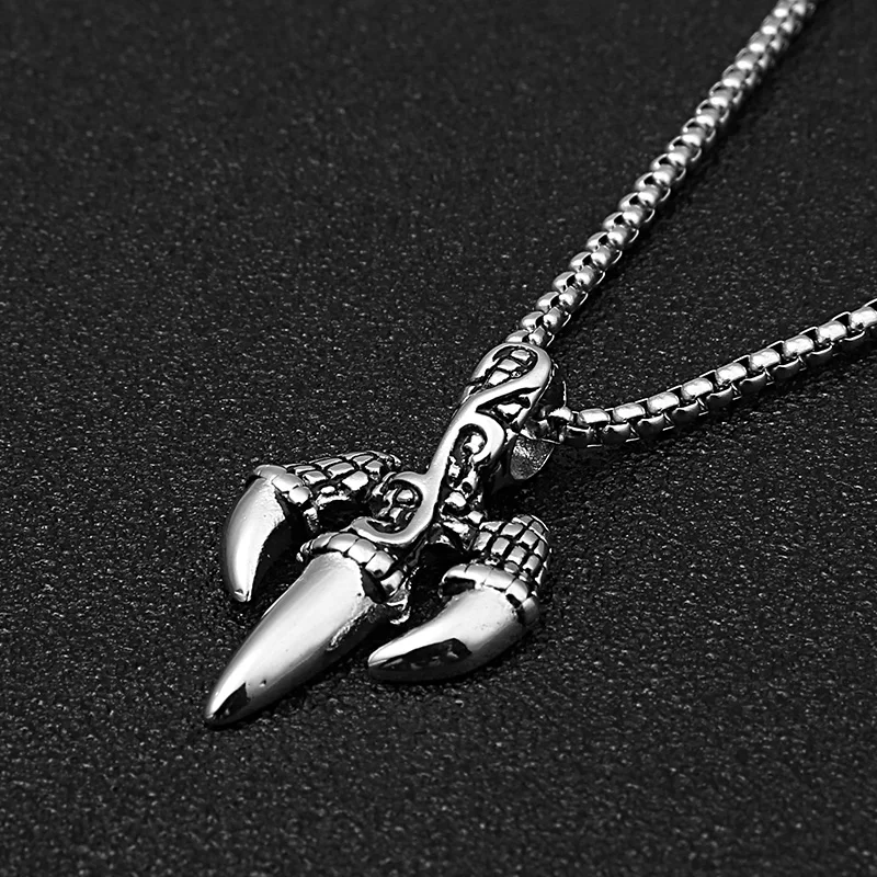 ZFVB Punk Claw Pendant Necklace Men 316L Stainless Steel Skull Skeleton Paws Necklaces Pendants Mens Trident Jewelry Gift | Украшения и