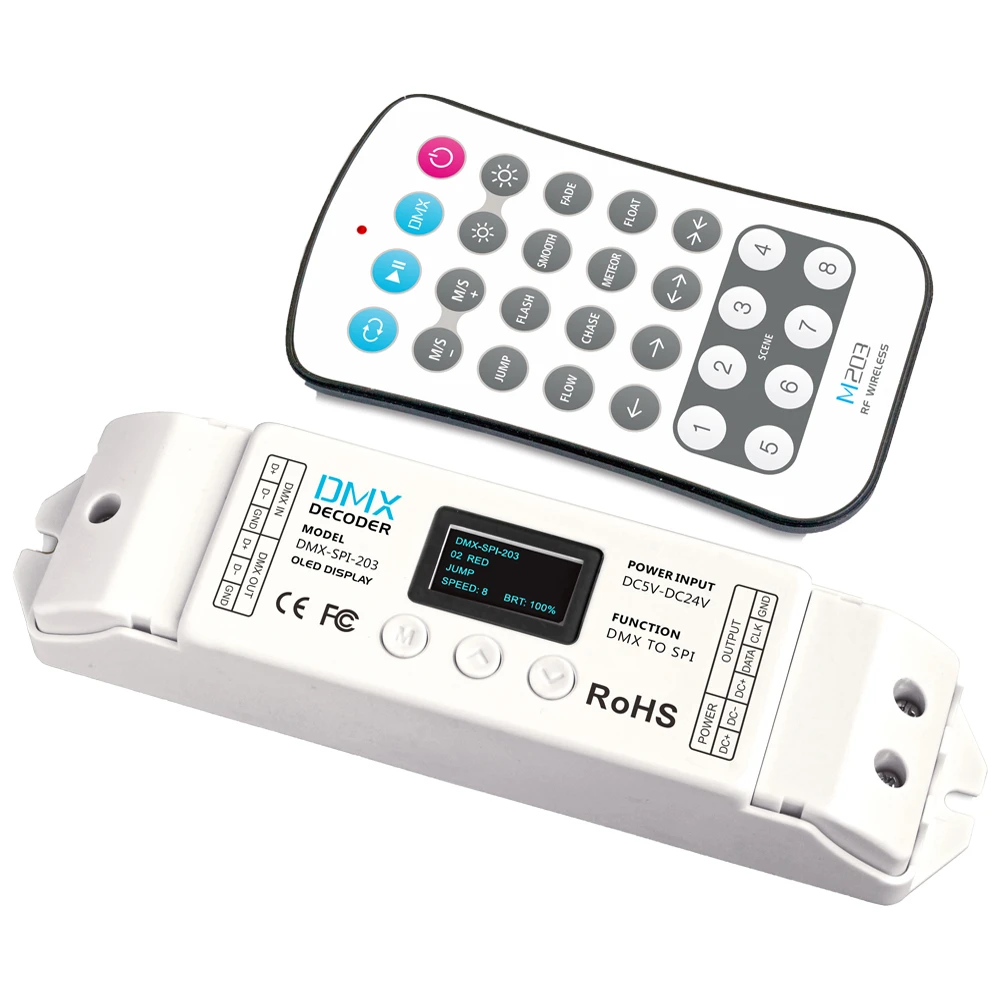 DMX-SPI-203; DMX в SPI(ttl) контроллер сигнала декодер 1024 пикселей для LPD6803/WS2811/WS2812B/LPD6803 светодиодный светильник с пультом дистанционного управления