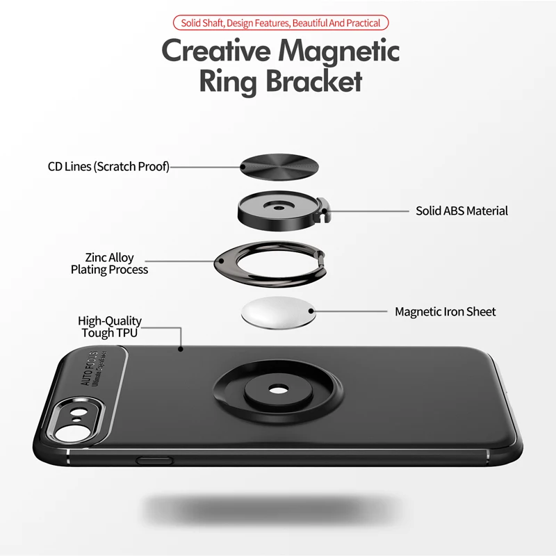 Чехол для iphone 6 6S 7 8 Plus противоударный с кольцом на палец магнитный держатель