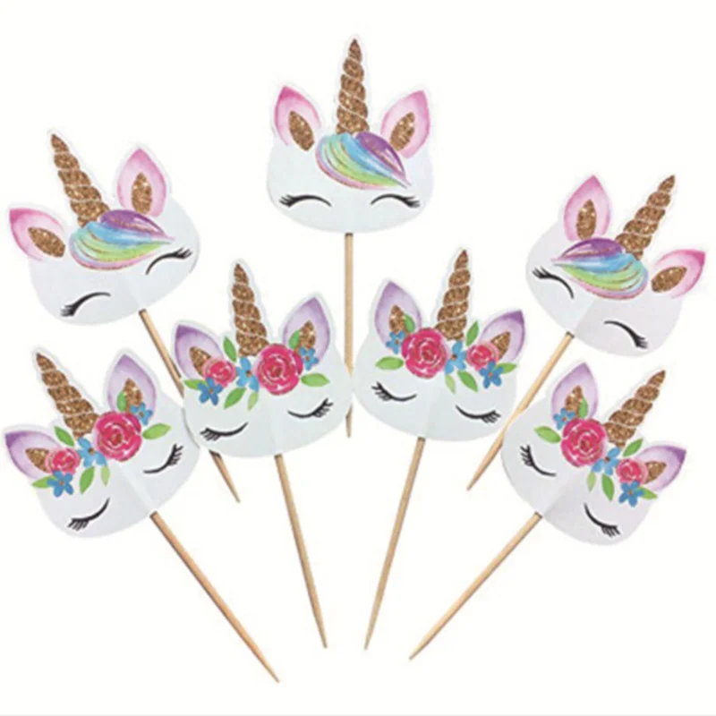 С Днем Рождения 24 шт. мультфильм Единорог Торт Топперы детские украшения для душа