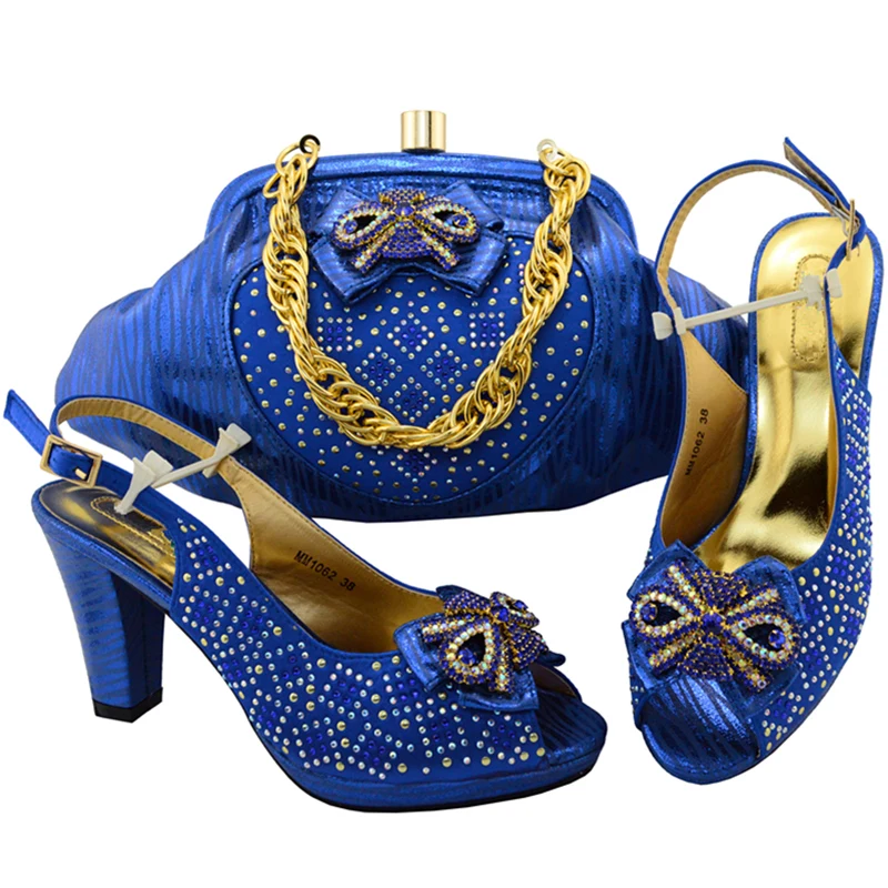 New Arrival Water Green Color African Shoes and Matching Bags Italian Nigerian Party Shoe Bag Sets Decorated with Rhinestone | Обувь