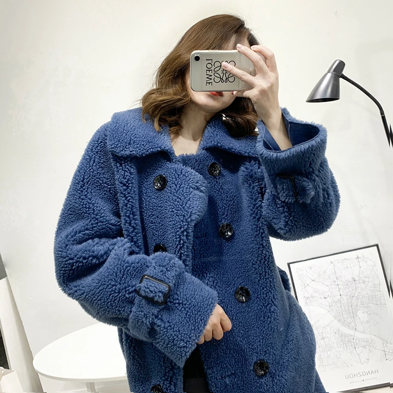 OFTBUY, зимняя женская куртка, гранулы, Овечья стрижка, искусственный мех, длинное пальто, 50% шерсть, двубортный Тренч, пальто, уличная одежда