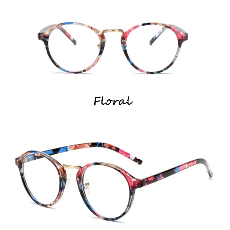 

Retro Round Glasses For Man Woman Transparent Lens Eyeglass Frame Bright Black Floral Leopard Tawny Spectacles Eyeglass