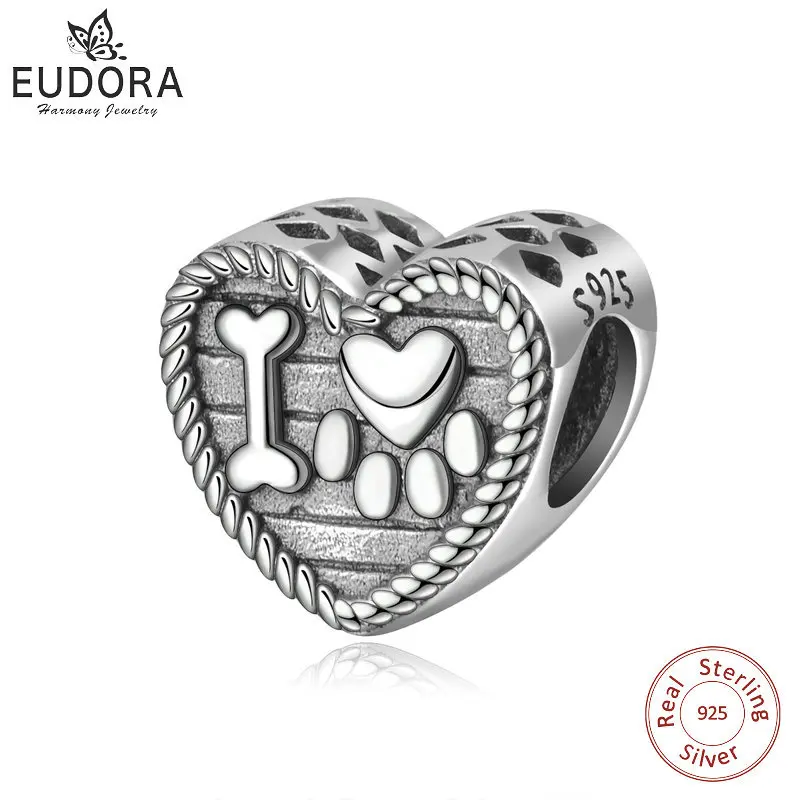 Eudora,, бусины из стерлингового серебра 925, очаровательный кот, животные, следы и кости, подвески, подходят к оригинальному браслету и ожерелью, сделай сам, ювелирное изделие Z78 - Окраска металла: 1pcs charm