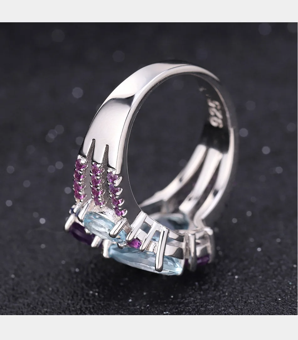 GEM'S балетное Настоящее 925 пробы Серебряное конфетное Драгоценное кольцо с натуральным небесно-голубым топазом кольцо с аметистом для женщин хорошее ювелирное изделие