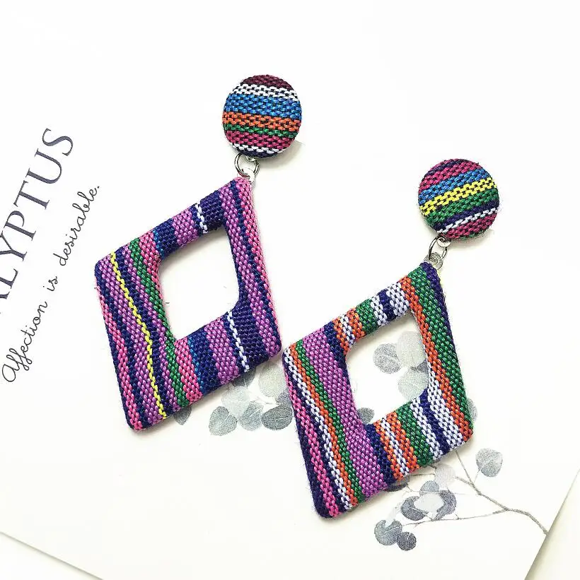square colorful 2 New Dangle Big Round Earrings For Women Fashion Handmade Square Geometric Earrings Statement Drop Earrings - Окраска металла: square colorful 2