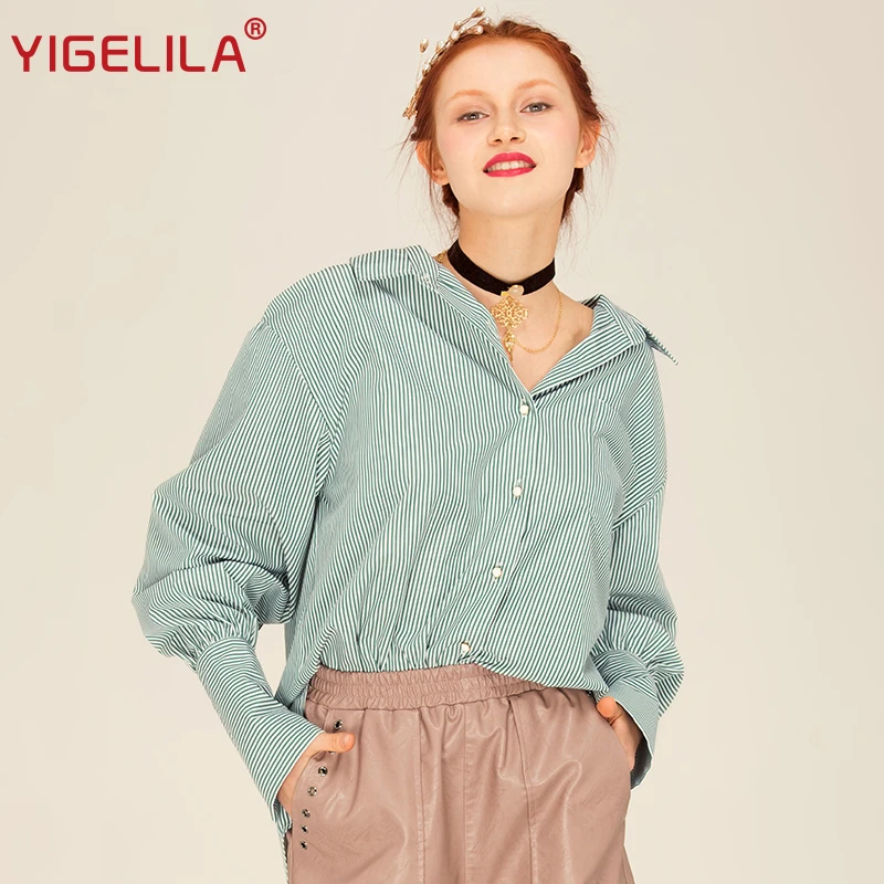 Новинка 2019 женская рубашка YIGELILA Весенняя Модная в полоску с V образным вырезом и