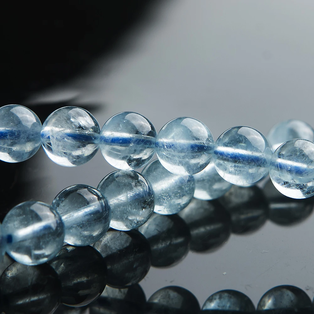 Настоящий натуральный голубой лед Аквамариновый браслет 8 мм хрустальные