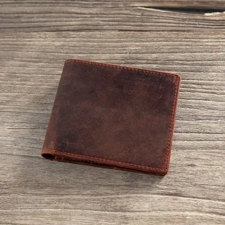 SIMLINE мужской кошелек из натуральной кожи, мужские винтажные Короткие Кошельки из воловьей кожи Crazy Horse, кошелек с отделением для монет, Карманный держатель для карт, мужской кошелек - Цвет: Red Brown