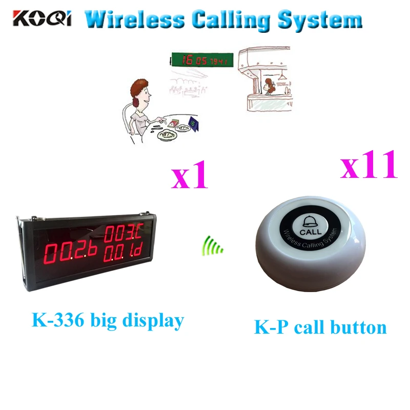 Wireless Restaurant Guest Paging System Table Call Bell Equipment CE Certification (1 display+11 call button)