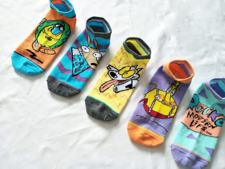 Современные носки с героями мультфильмов в стиле аниме Rocko's; Короткие повседневные летние женские носки с изображением собаки каваи; Милые Цветные Короткие носки из хлопка для пар
