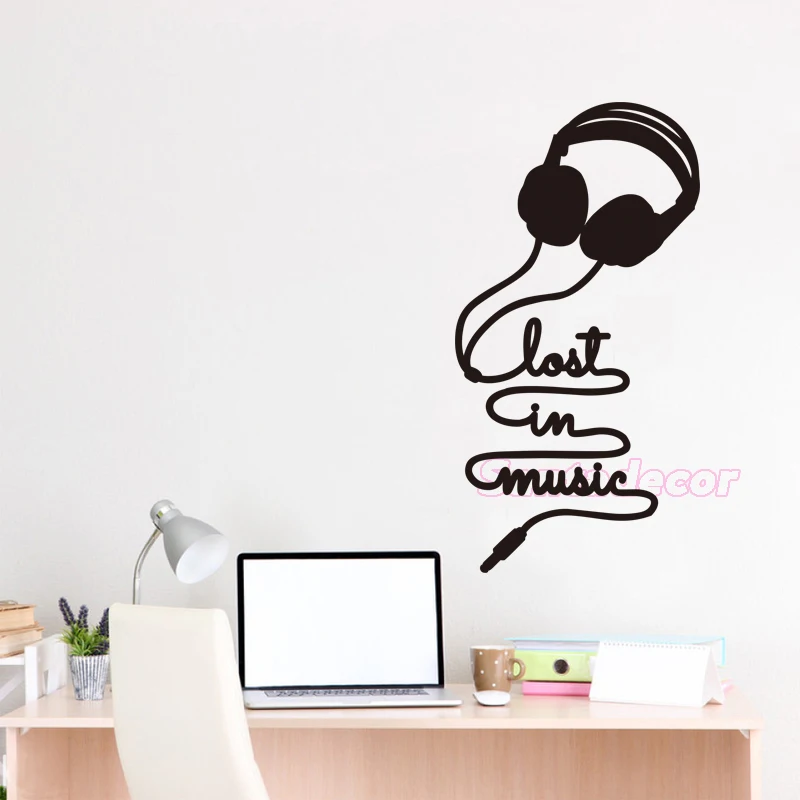 Stickers Design Lost-in-Music-Cuffie Vinyl Wall Decals Removable Mural Art Bedroom Decor Living Room Home Poster | Дом и сад