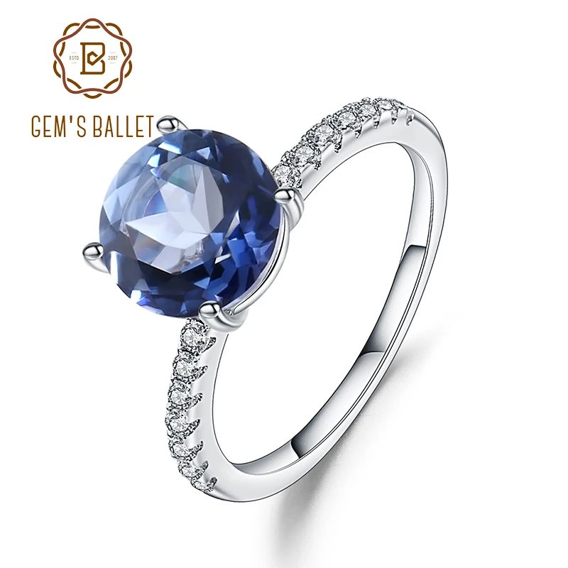 Gem's Ballet-anillo de compromiso de plata 585 para mujer, sortija de cuarzo azul místico de 2. 73ct, 14K, 10K, oro de 18K, 925
