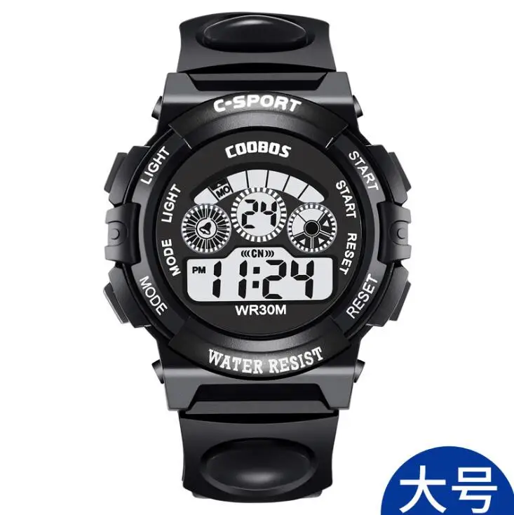 Large black Новые водонепроницаемые детские часы для мальчиков и девочек, светодиодный цифровые спортивные часы, пластиковые детские часы с будильником, повседневные часы, выберите подарок для детей - Цвет: Large black