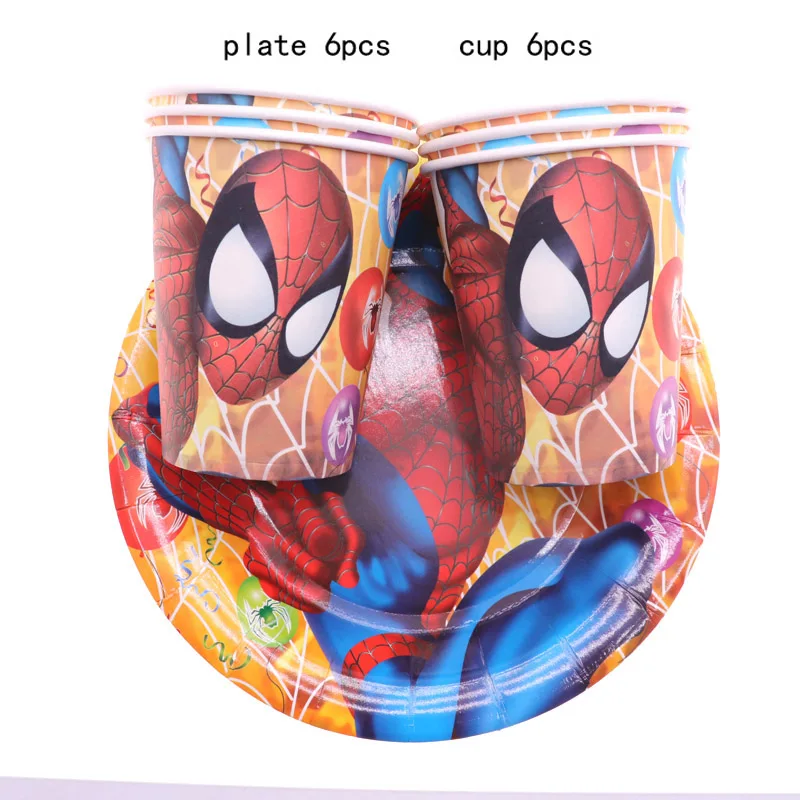 12pcs spiderman2 Минни Маус вечерние украшения Дети Единорог одноразовые посуда тарелки чашки, ребенок, душ принадлежности для дня рождения - Цвет: 12pcs spiderman2