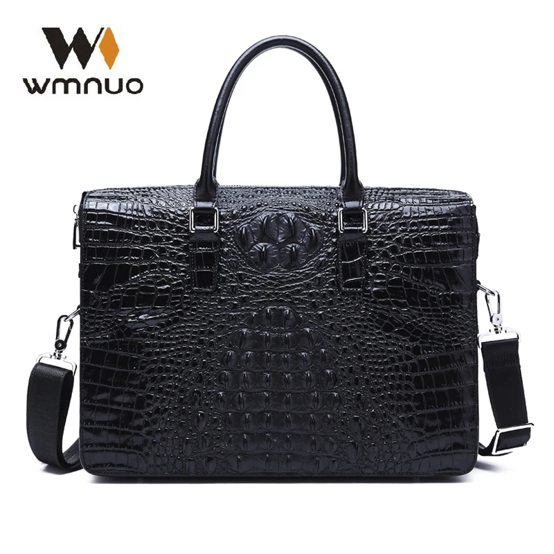 Wmnuo Bag Men Business Briefcase Shoulder Bag Crocodile Pattern Genuine Leather Men Handbag Password Lock Computer Bag Best Sale