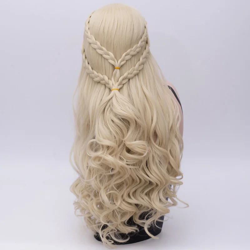 Платиновая блондинка MSI Wigs, Длинные Синтетические парики для косплея, плетеные волосы, блонд, прямой парик, розовая сетка, серебристо-белый, Игра престолов, Плетеный женский парик - Цвет: Платиновая блондинка