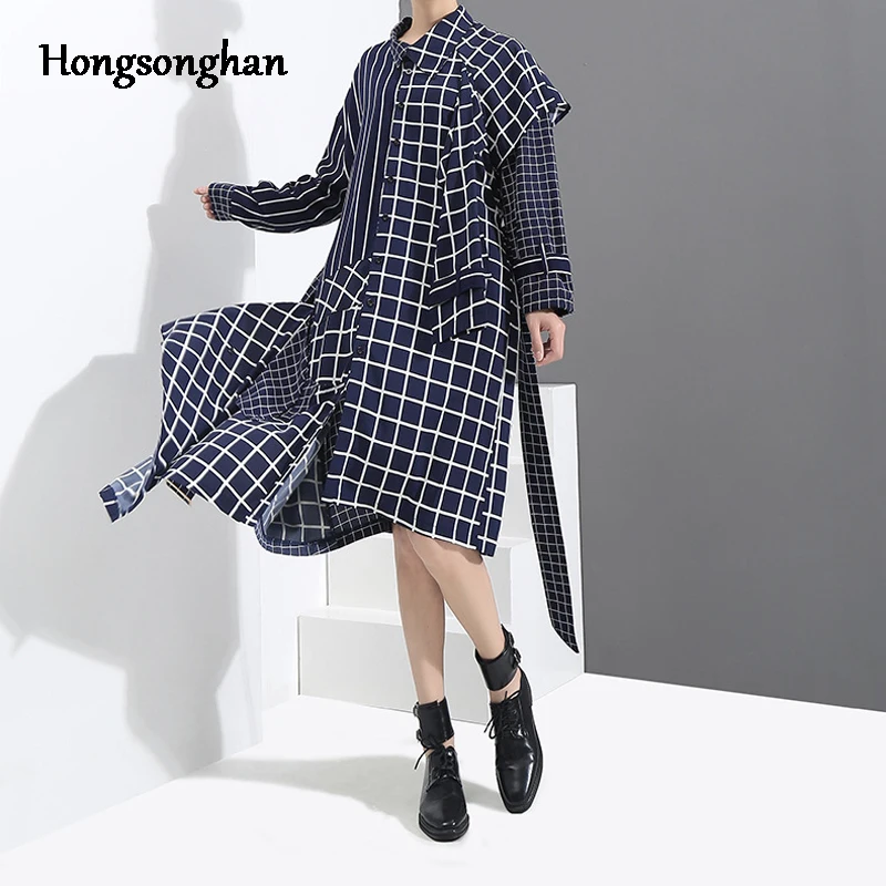 Hongsonghan новое осеннее платье для женщин одежда в клетку цветной воротник с
