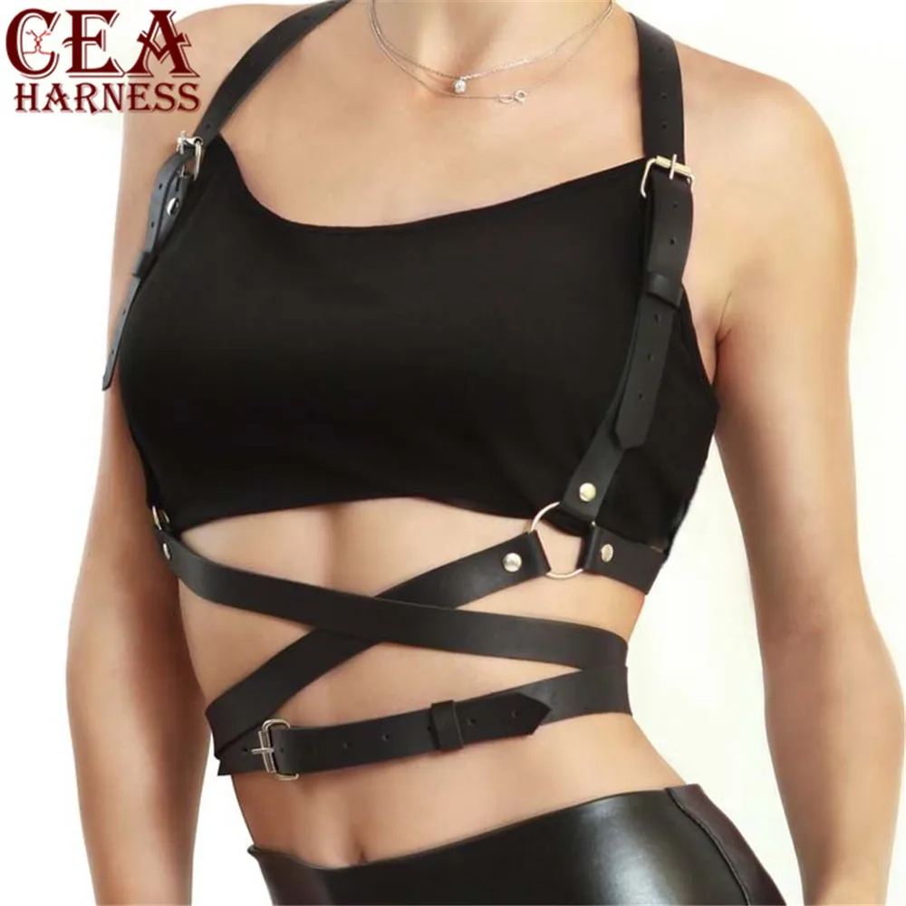 CEA.HARNESS, сексуальные кожаные ремни, панковские, готические, ремень для бондажа тела, клетка, бюстгальтер, ремни, эротические, талия, грудь, обертывание, чулок, ремни